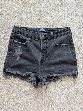 Hollister Womens Black Ultra High Rise Denim Cutoff Mom Shorts Size 11/30W